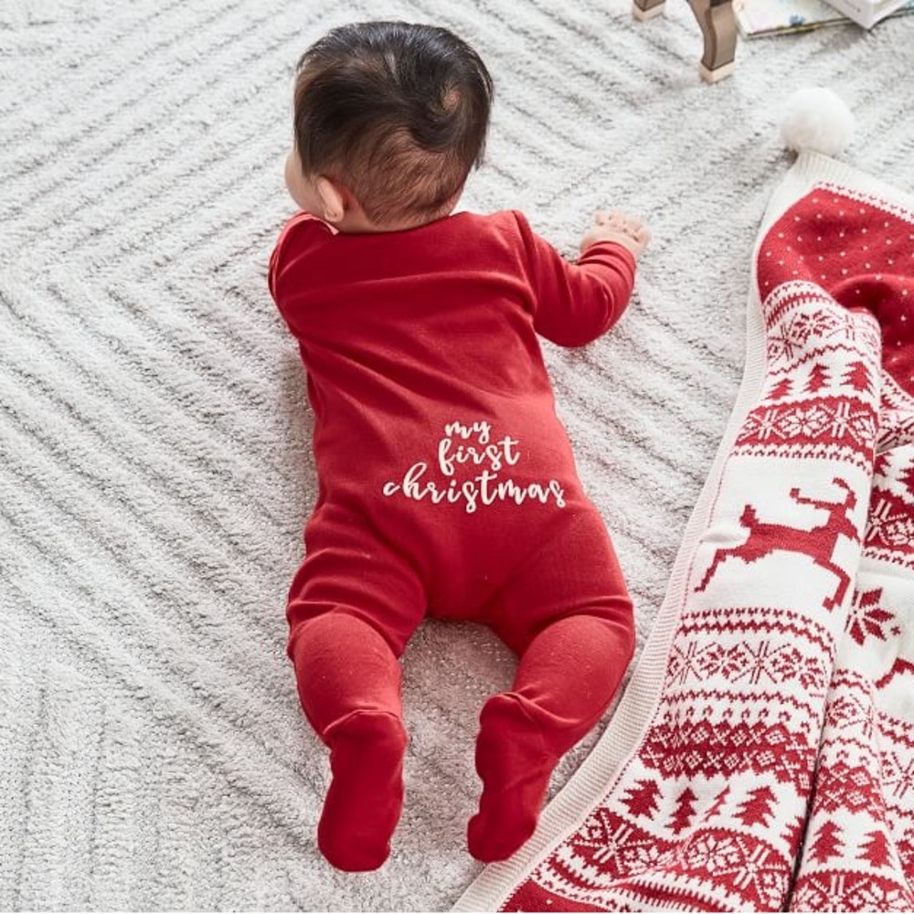 Pottery barn kids/ Mark and Graham  babies first Christmas footie size 3-6mo.